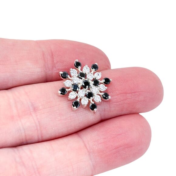 Vintage Sterling Silver 925 Black & Clear Cubic Zirconia Snowflake Pendant - Picture 1 of 6